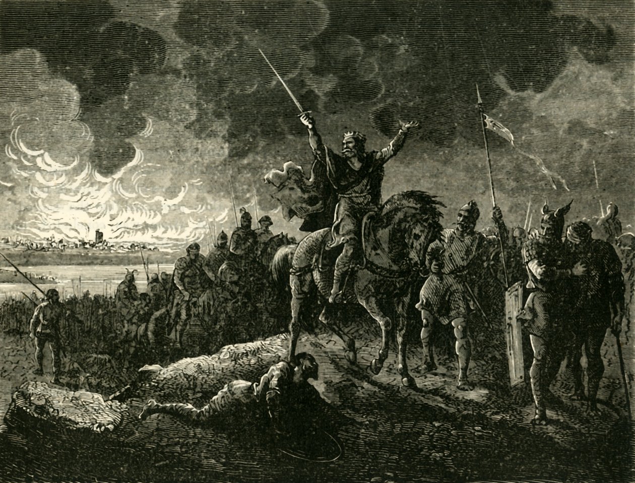 Eudes, książę Akwitanii, uciekający z Bordeaux, zwolniony przez Saracenów, 732AD, 1890. autorstwa Unbekannt