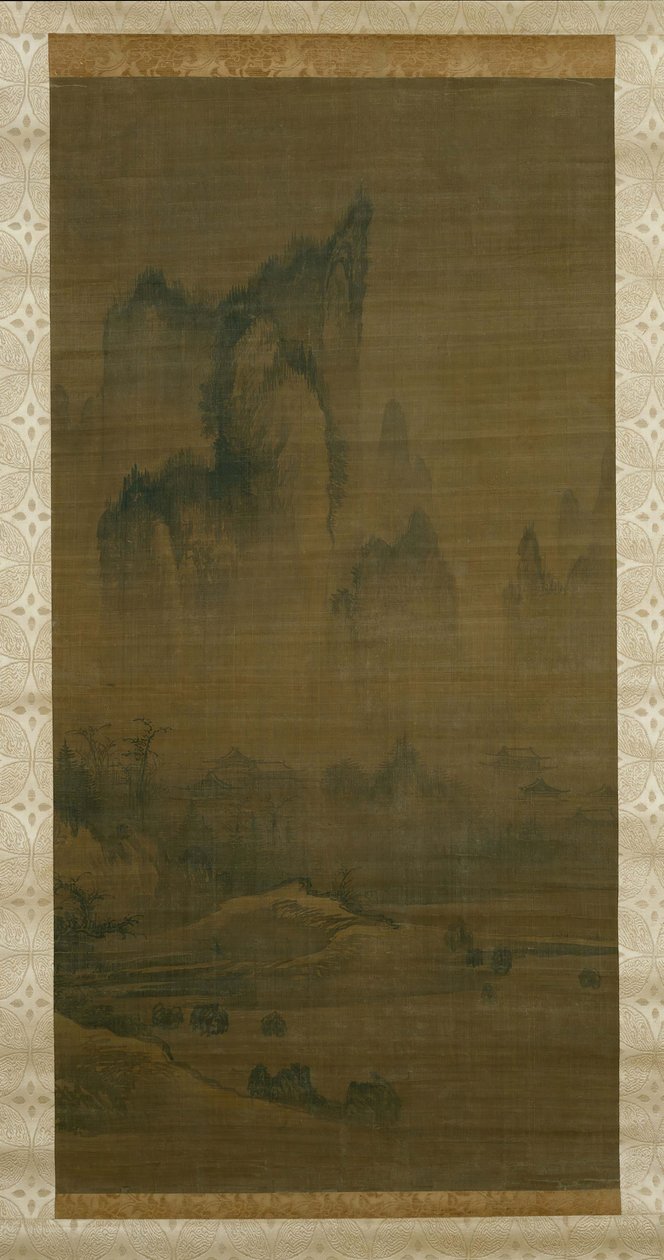 Wieczorny dzwon z okrytej mgłą świątyni, jesienny księżyc nad jeziorem Dongting w prawo, ca. 1450-1500. autorstwa Unbekannt
