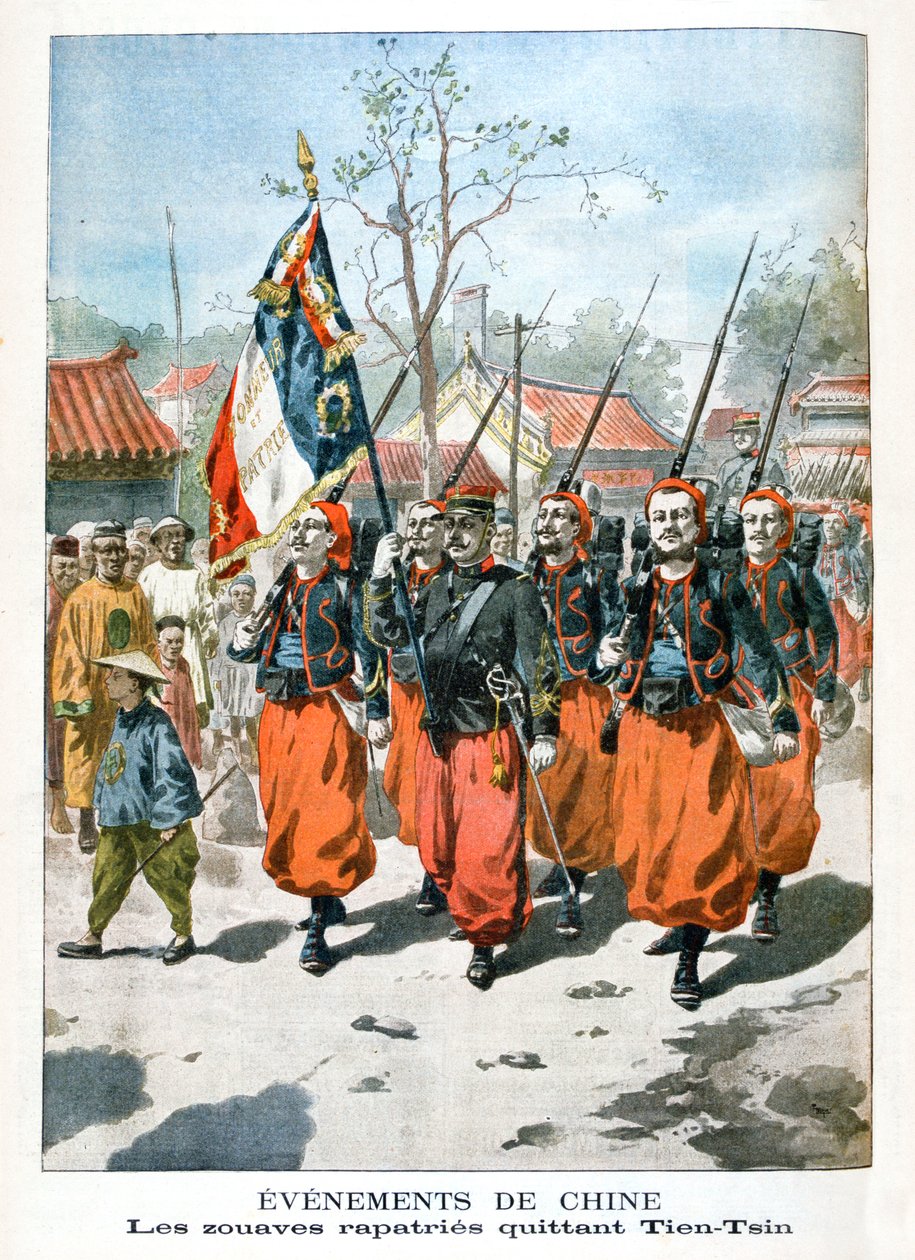 Wydarzenia w Chinach, wojska francuskie opuszczające Tien-Tsin, 1901 autorstwa Unbekannt