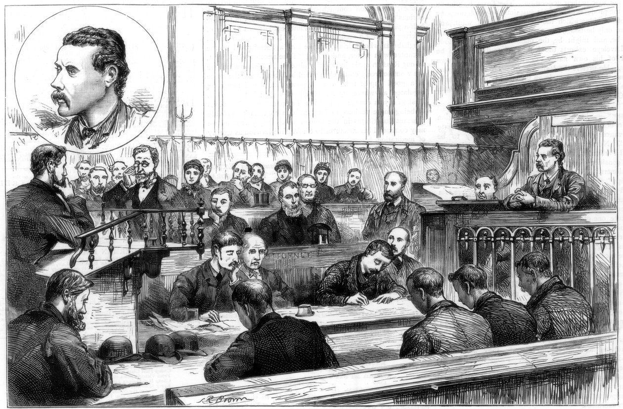 Badanie Johna F. Egana na sądzie policyjnym w Birmingham, działka z dynamitem, 1884 autorstwa Unbekannt