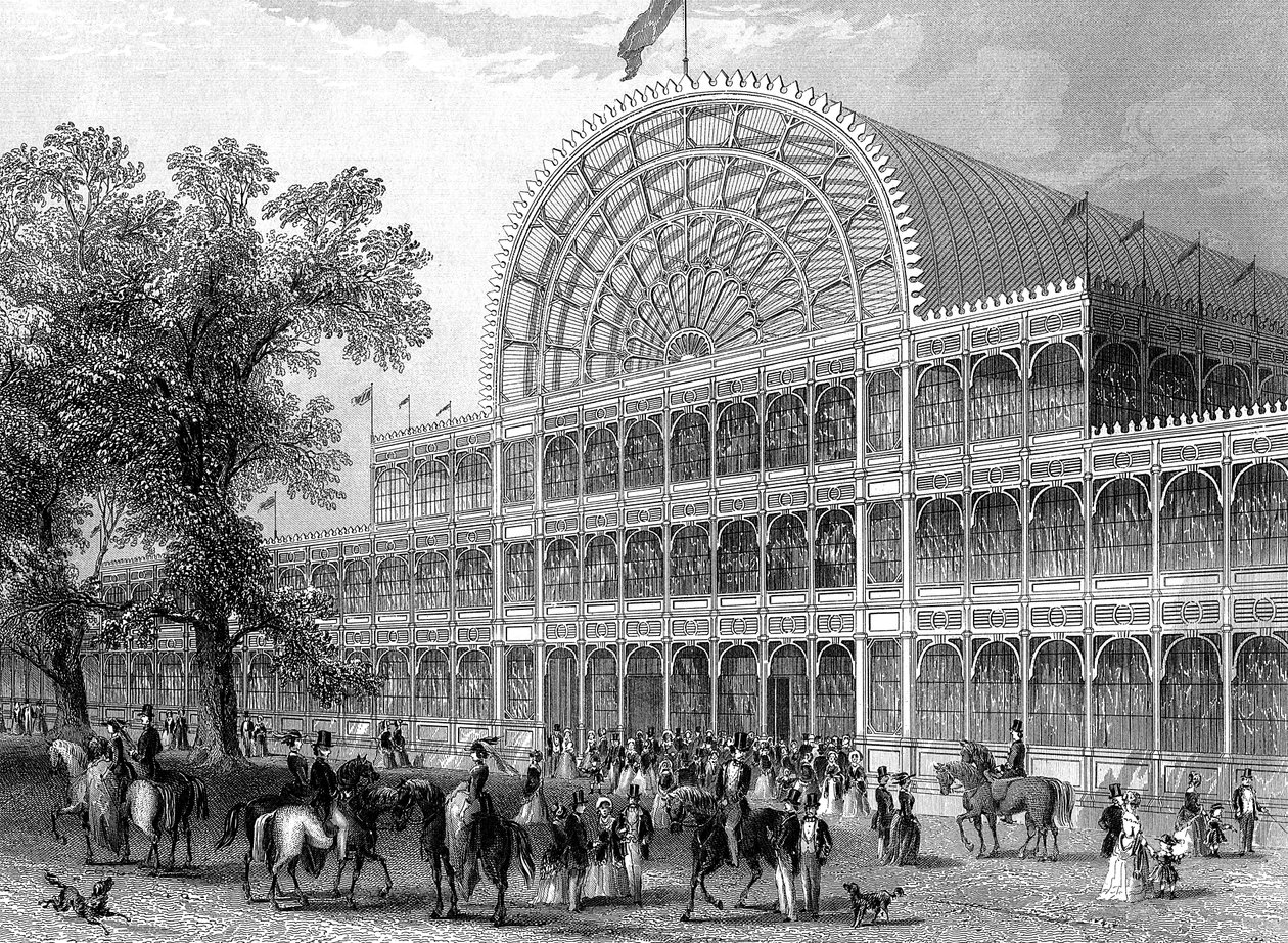 Zewnętrzna część północnego transeptu Crystal Palace w Londynie, zbudowanego na Wielką Wystawę, 1851 autorstwa Unbekannt