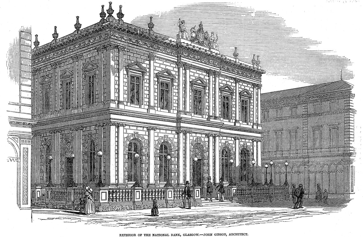 Widok zewnętrzny Banku Narodowego, Glasgow, Szkocja, c1850 autorstwa Unbekannt