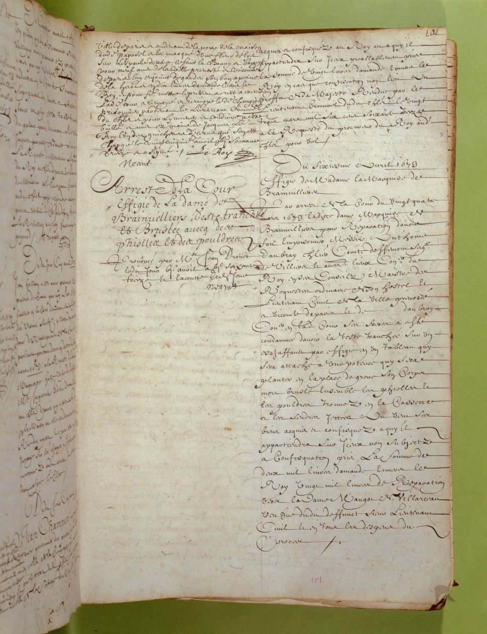 Wyciąg z akt Conciergerie o skazaniu na śmierć przez egzekucję i spalenie markizy de Brinvilliers, kwiecień 1673 (pióro i atrament na papierze) autorstwa Unbekannt