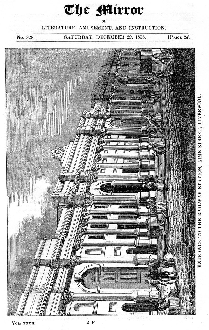 Fasada stacji Lime Street, Liverpool, 1838 autorstwa Unbekannt