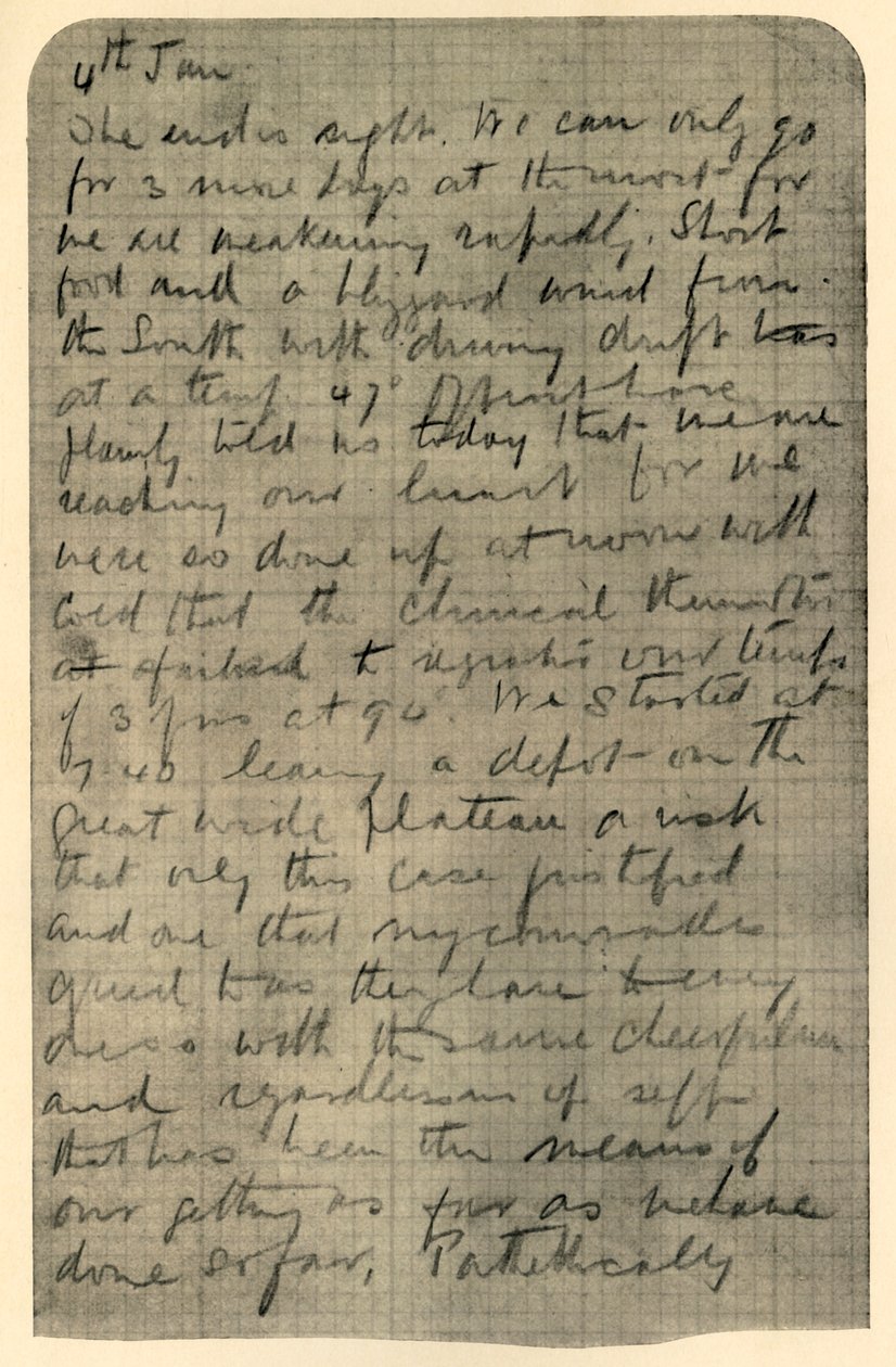 Faksymile Dziennika Page of Shackletons, 4 stycznia 1909 r autorstwa Unbekannt