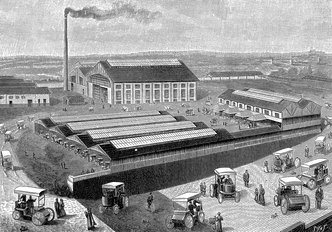 Fabryka do produkcji, ładowania i serwisowania taksówek elektrycznych, Aubervilliers, Francja, 1899 autorstwa Unbekannt