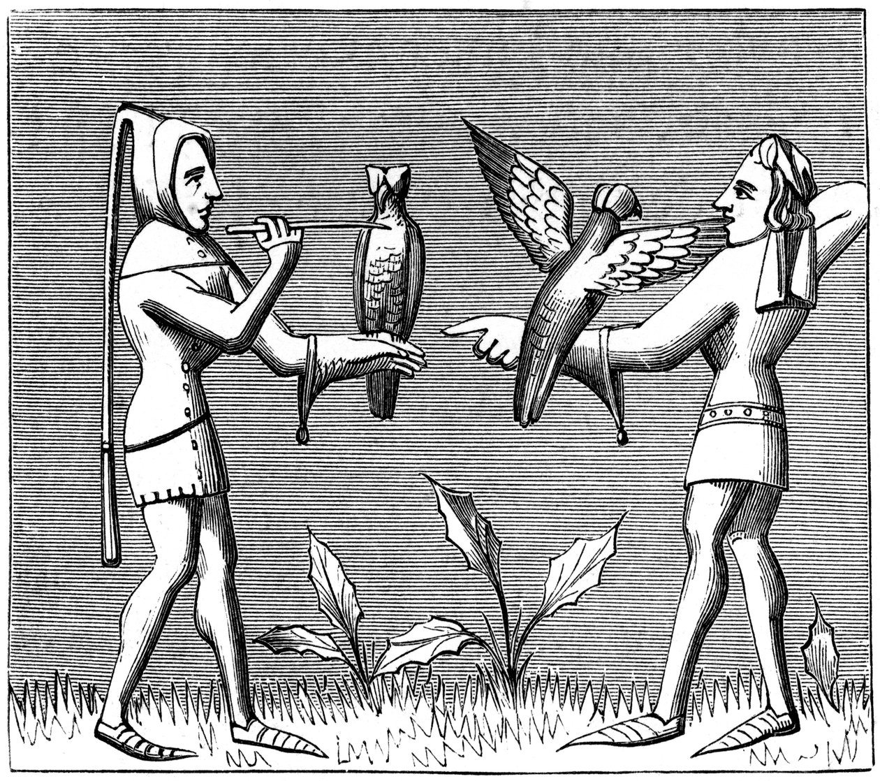 Sokolnicy ubierający swoje ptaki, XIV wiek 1849 autorstwa Unbekannt
