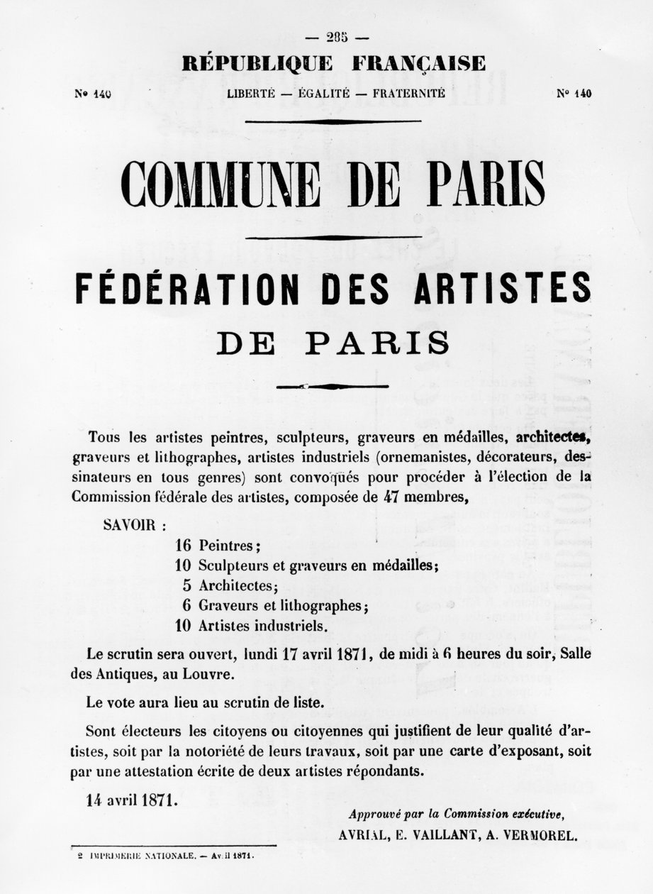 Federation des Artistes, z francuskich plakatów politycznych Komuny Paryskiej, maj 1871 autorstwa Unbekannt