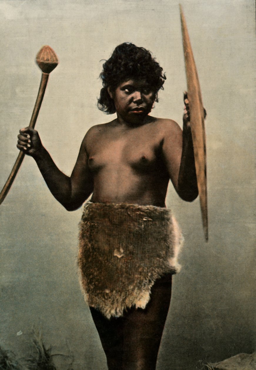 Australijska kobieta odpowiedzialna za ramiona męża, Australijska kobieta z bronią męża, 1900. autorstwa Unbekannt