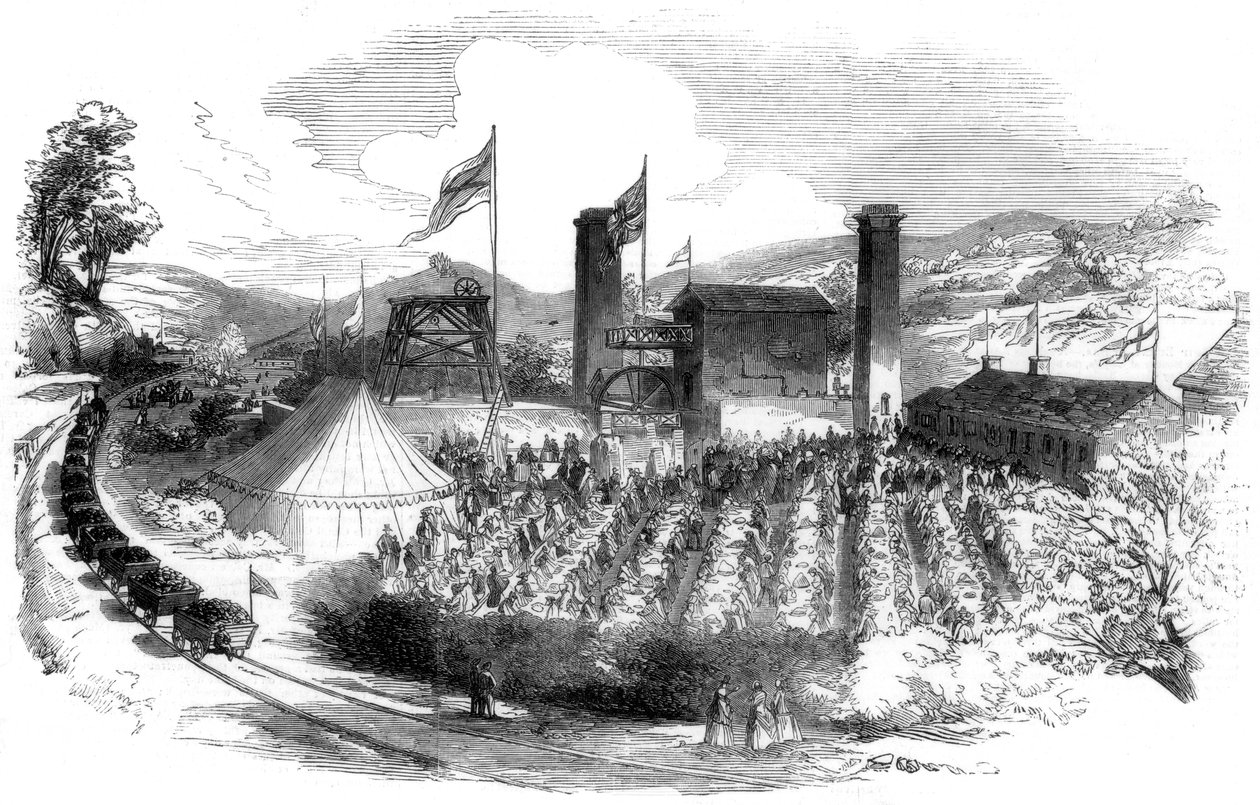 Święto z okazji zdobycia węgla na odnodze Rhondda linii kolejowej Taff Vale, 1851 autorstwa Unbekannt