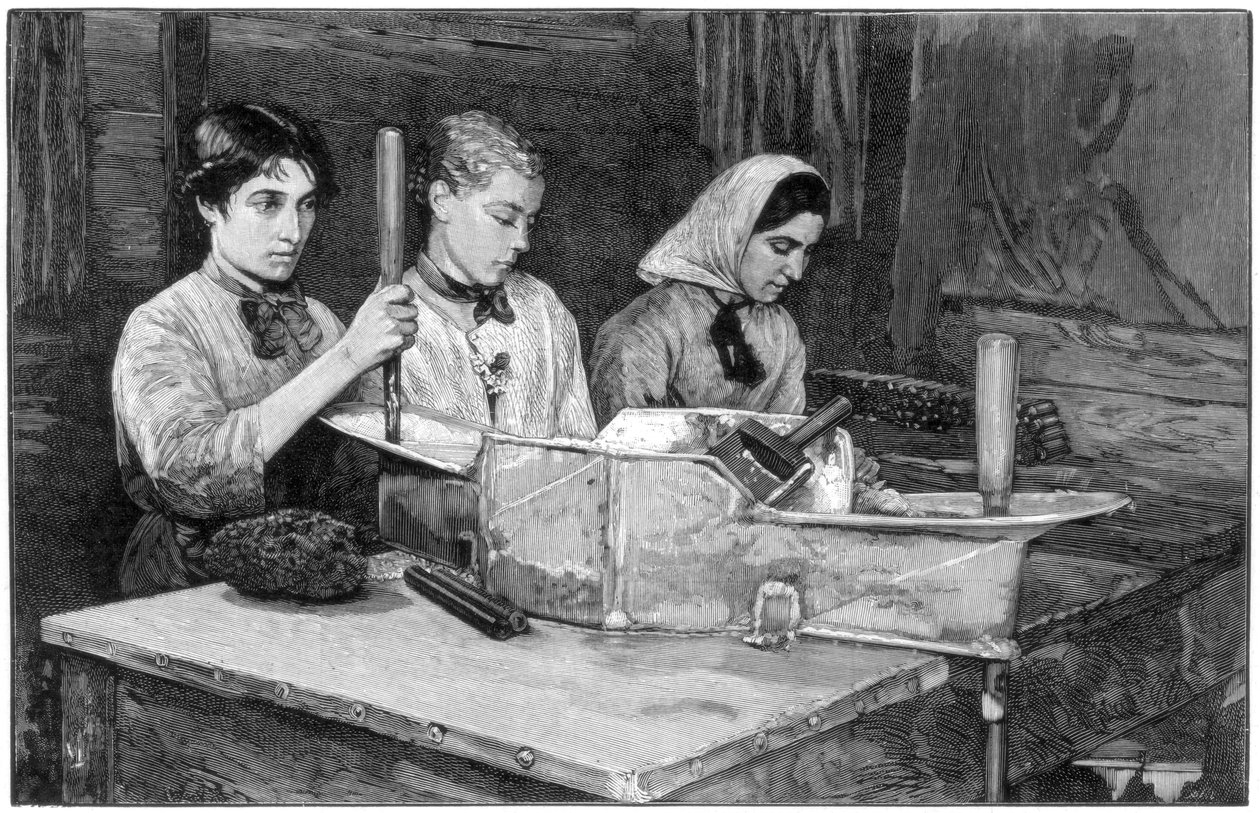 Napełnianie nabojów proszkiem dynamitu w Isleten, niedaleko Fluelen, Szwajcaria, 1893 autorstwa Unbekannt