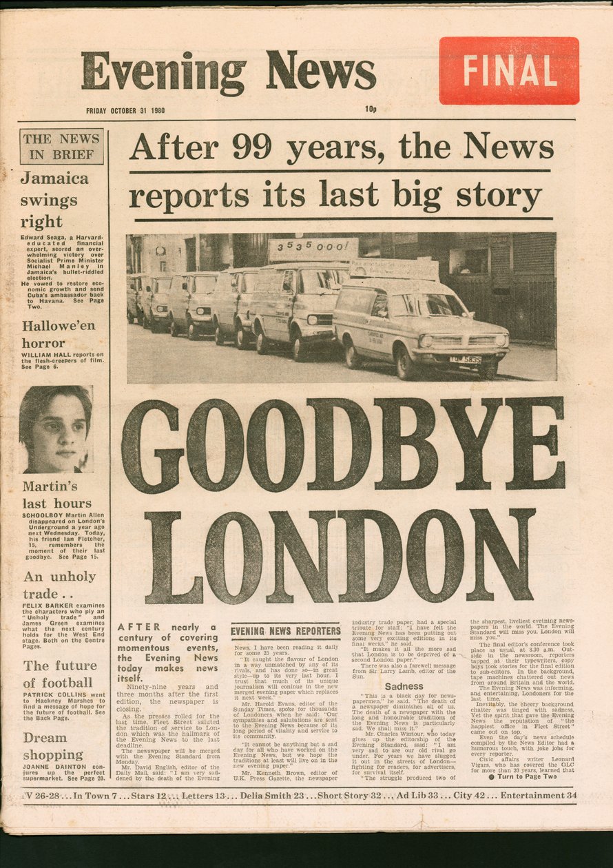 Ostatnie wydanie gazety Evening News, 1980 autorstwa Unbekannt