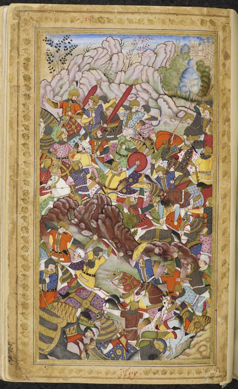 Pierwsza bitwa pod Panipat, 1526. Miniatura z Baburnama, ok. 1592. autorstwa Unbekannt