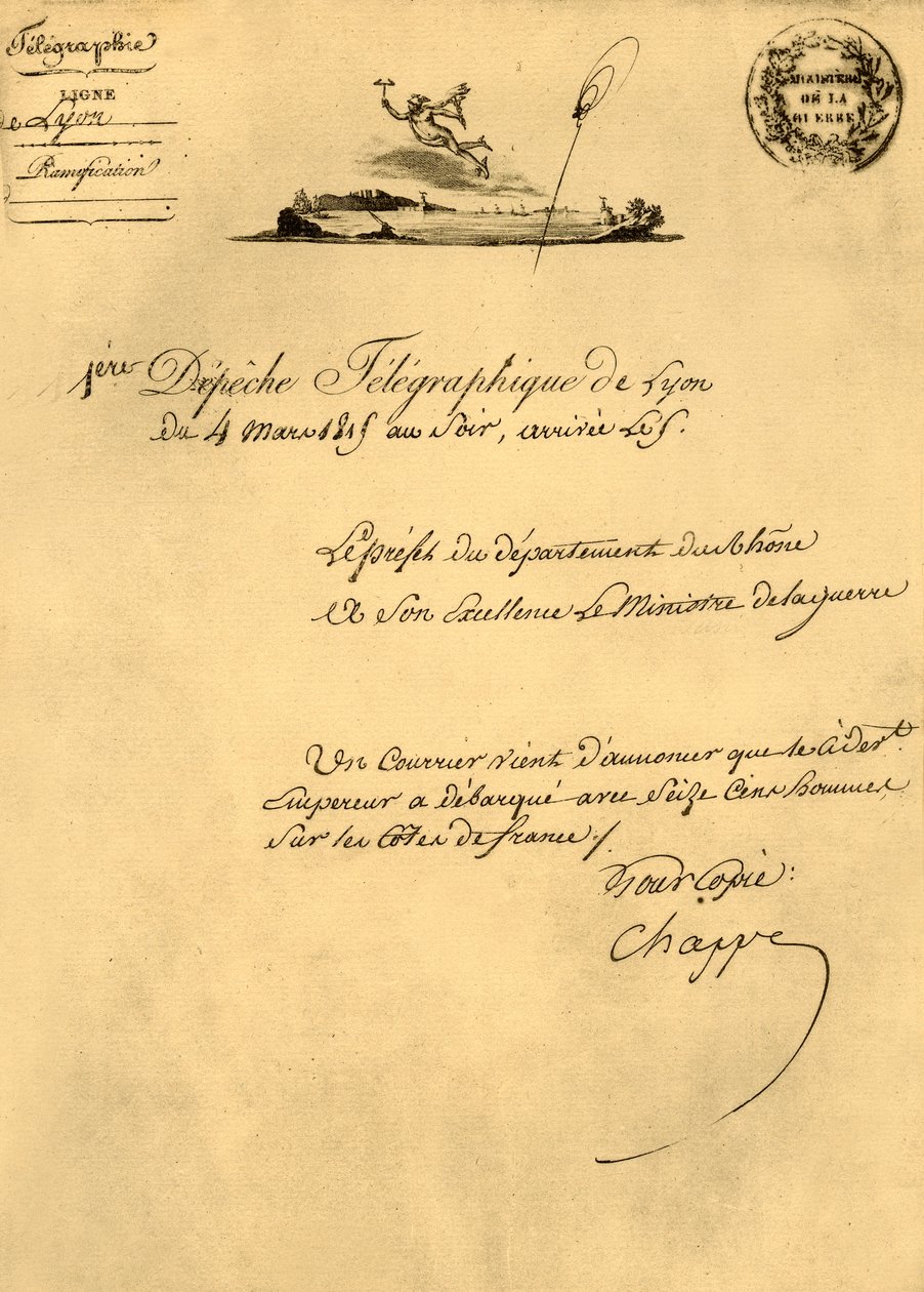 Pierwsza depesza telegraficzna z Lyonu, 4 marca 1815, 1921. autorstwa Unbekannt