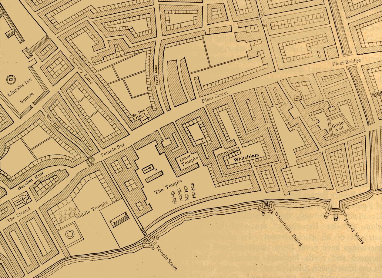 Fleet Street, The Temple, itp., Z mapy Londynu, publikacja 1720, 1897. autorstwa Unbekannt