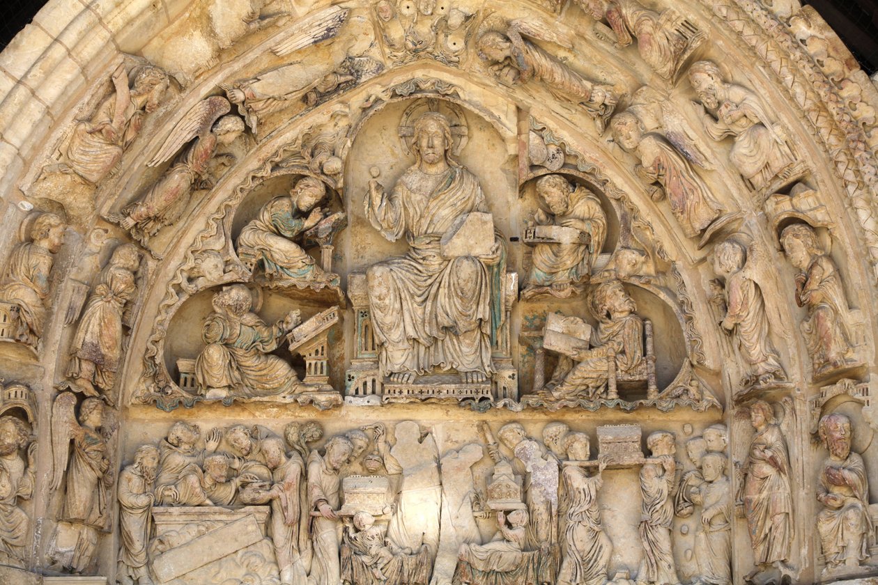 opactwo Fleury bazylika północna brama tympanon : Chrystus w chwale otoczony ewangelistami Saint Benoit sur Loire Francja autorstwa Unbekannt