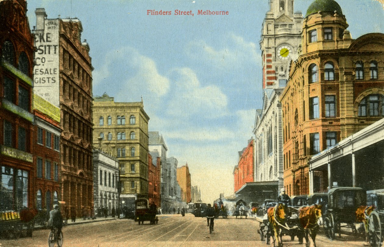 Flinders Street, Melbourne, Wiktoria, Australia, ok. 1900 autorstwa Unbekannt