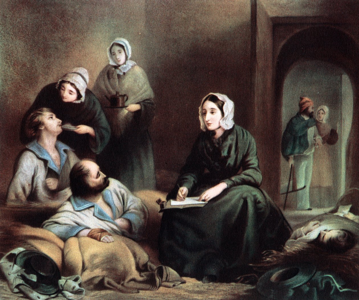 Florence Nightingale, brytyjska pielęgniarka i reformatorka szpitala, w szpitalu Scutari, Turcja, 1855 r autorstwa Unbekannt