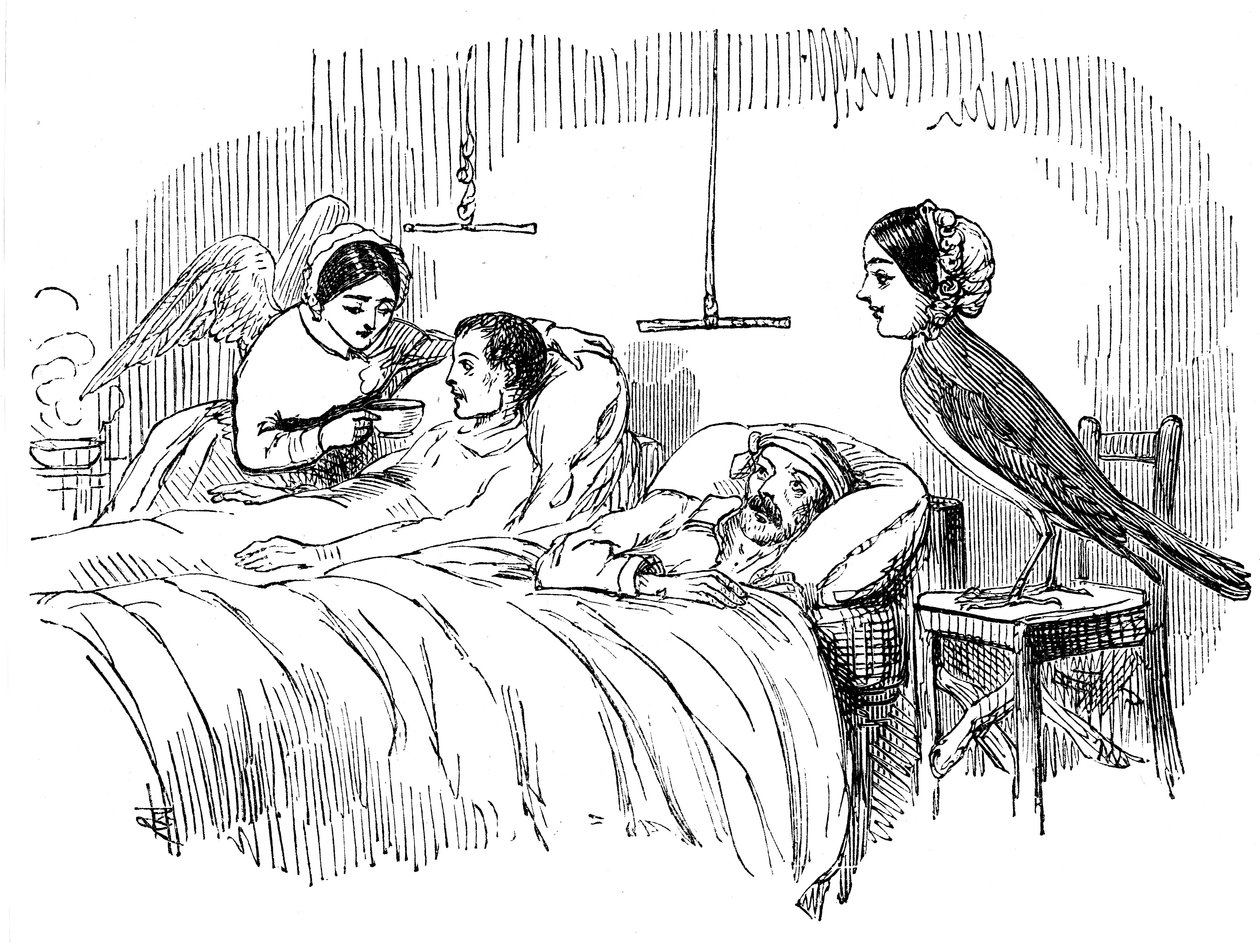 Florence Nightingale obserwuje pielęgniarkę przy pracy, 1854 autorstwa Unbekannt