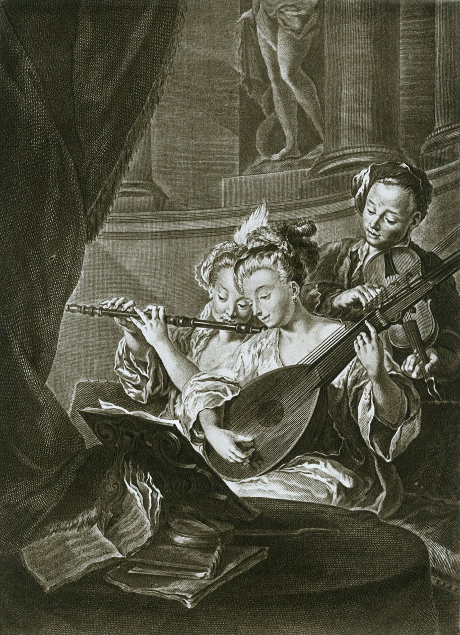 Flet, skrzypce i chitarron George Frederick Handel jako młody muzyk w Hamburgu, XVIII w. autorstwa Unbekannt