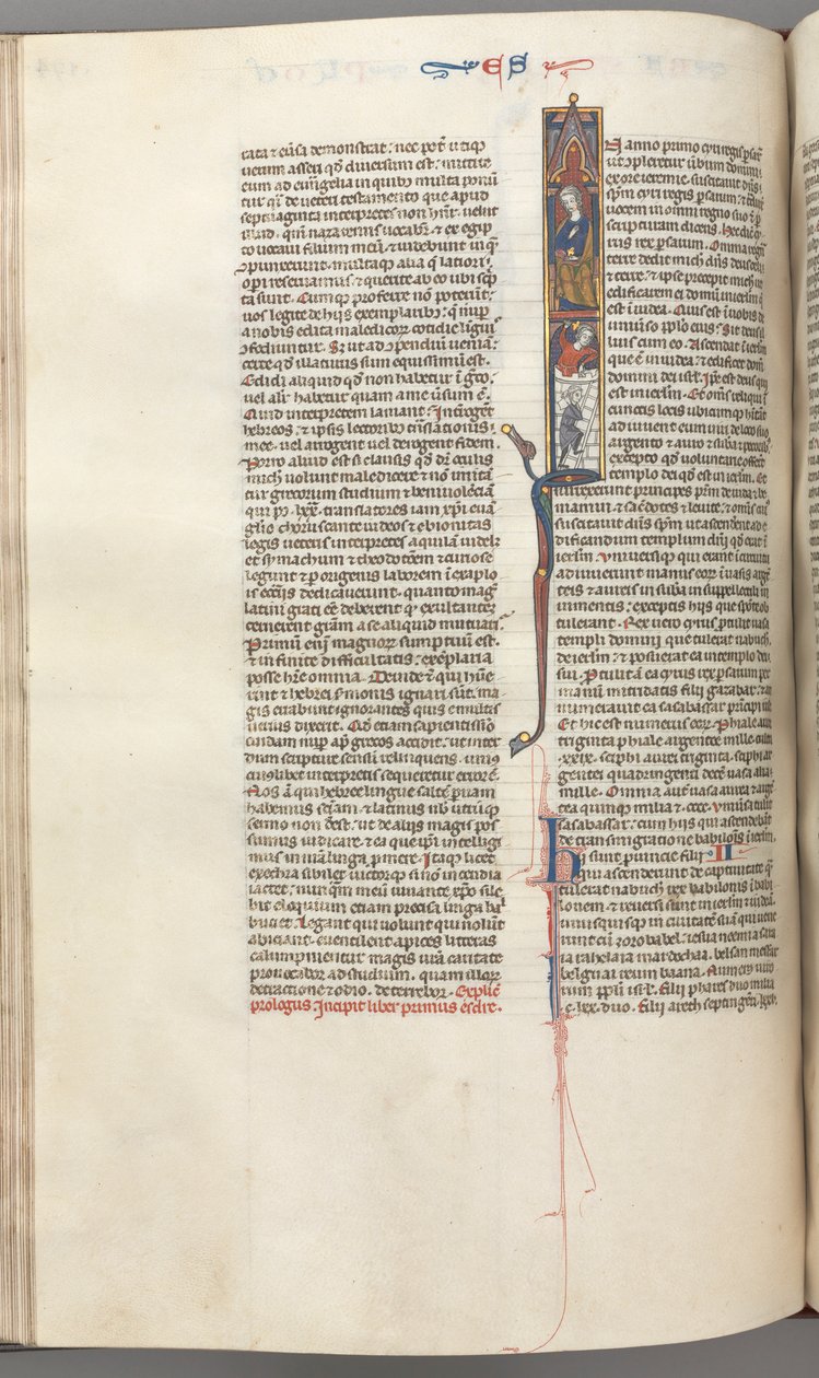 Fol. 174v, Ezdrasz, inicjał historyczny I, Cyrus kierujący budową Świątyni, ok. 1930 r. 1275-1300. autorstwa Unbekannt