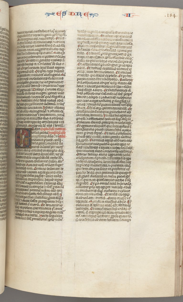 Fol. 184r, Ezdrasz II, historyczny inicjał E, ksiądz okadzający ołtarz, ok. 184r. 1275-1300. autorstwa Unbekannt