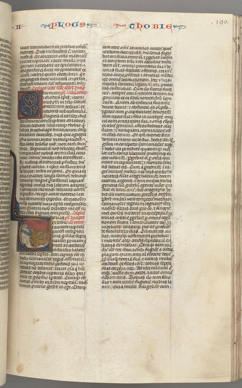 Fol. 190r, Tobit, historyczny inicjał T, Tobit śpiący na łóżku, ok. 1900 r. 1275-1300. autorstwa Unbekannt