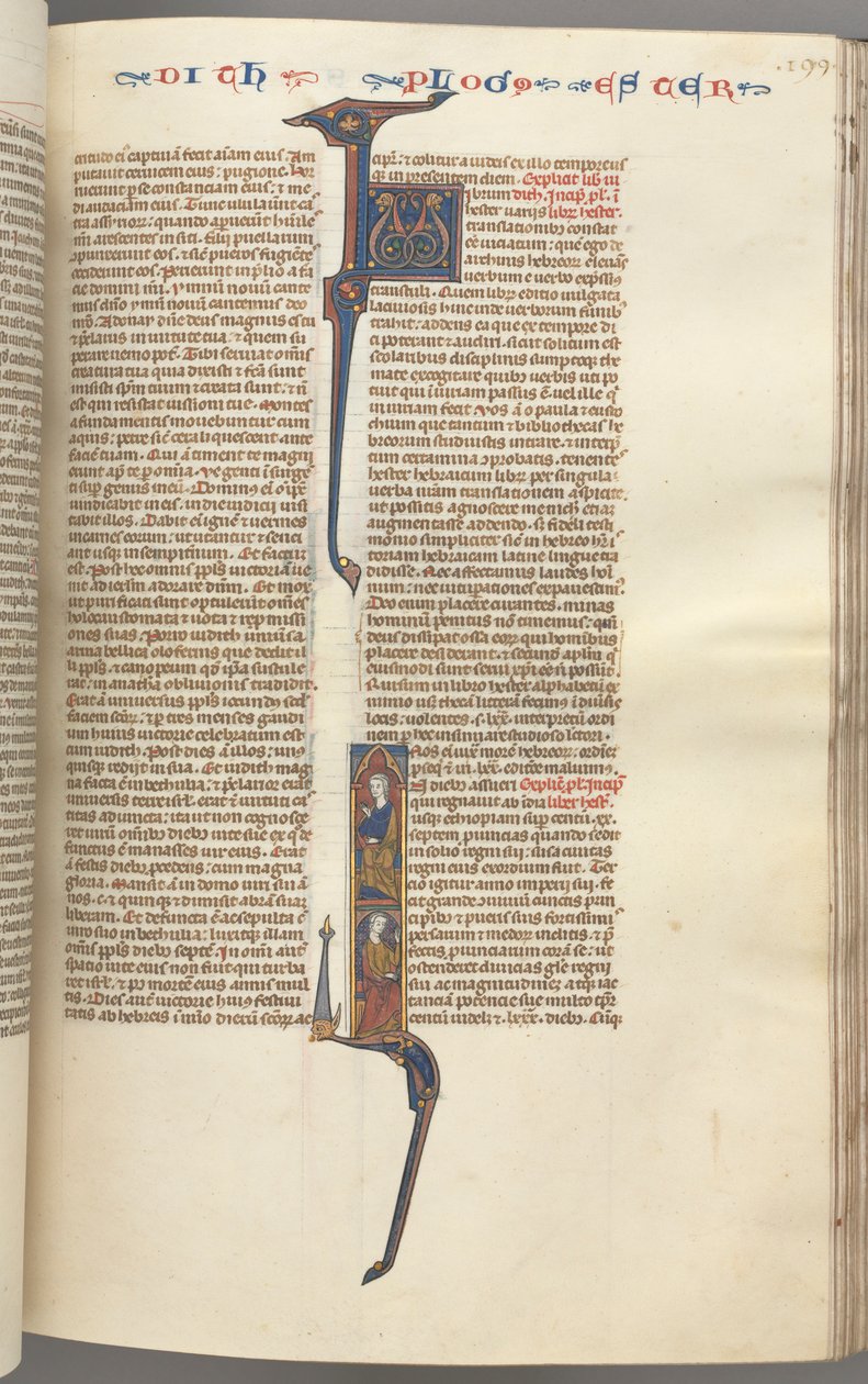 Fol. 199r, Estera, inicjał historyczny, dwie siedzące postacie męskie, ok. 199r. 1275-1300. autorstwa Unbekannt