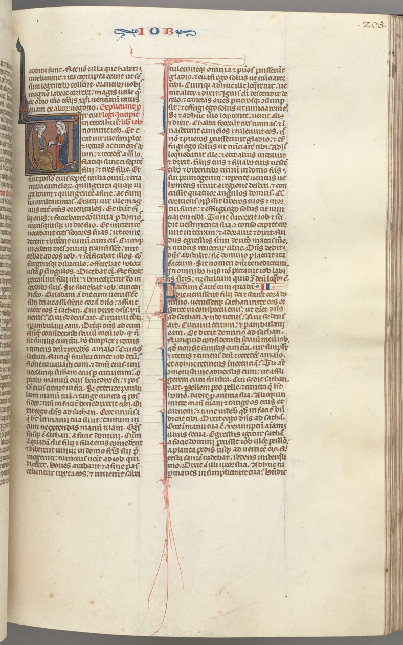 Fol. 205r, Hiob, inicjał historyczny V, Hiob na gnoju obdarzony złotym kolczykiem, ok. 205r. 1275-1300. autorstwa Unbekannt