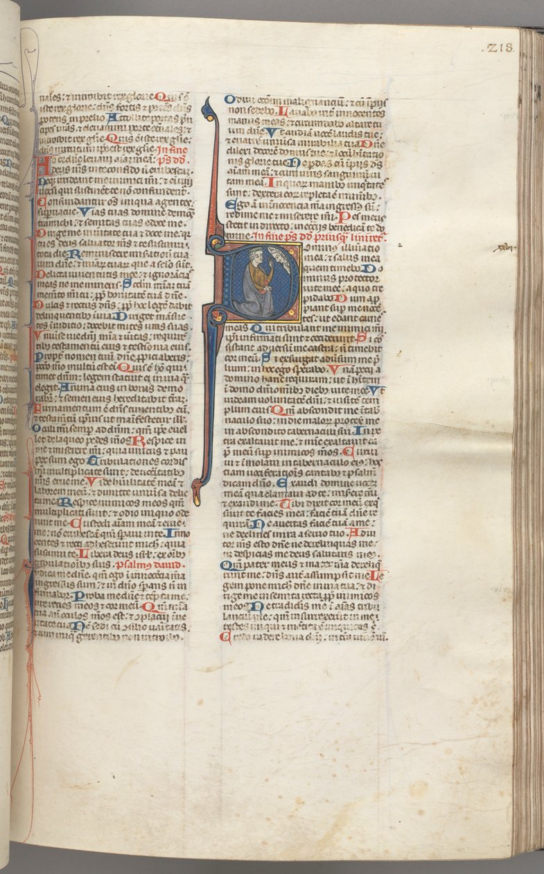 Fol. 218r, Psalm 26, historyczny inicjał D, Dawid klęczący wskazując na jego oczy, popiersie Boga..., autorstwa Unbekannt