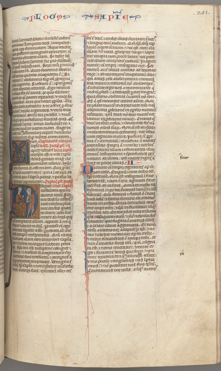 Fol. 251 r, Mądrość, inicjał historyczny D, Salomon pouczający żołnierza, c. 1275-1300. autorstwa Unbekannt