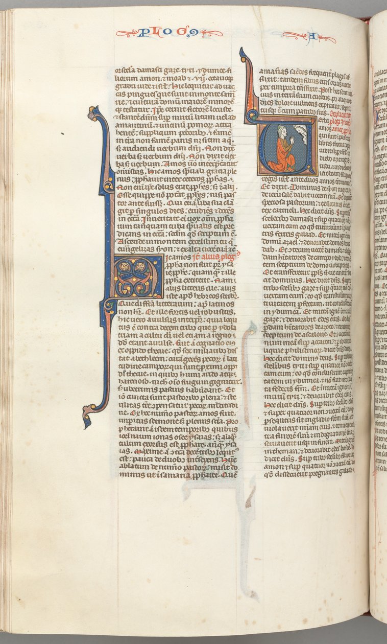 Fol. 354v, Amos, inicjał historyczny V, Amos klęczący w modlitwie, popiersie Boga u góry, c. 1275-1300. autorstwa Unbekannt