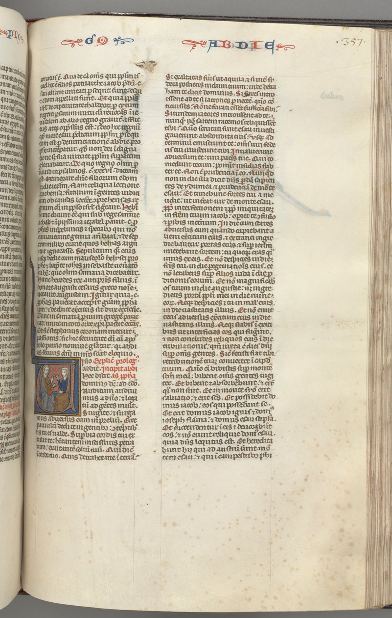 Fol. 357r, Abdiasz, historyczny inicjał V, Abdiasz i dyskutowany Żyd, ok. 357r. 1275-1300. autorstwa Unbekannt