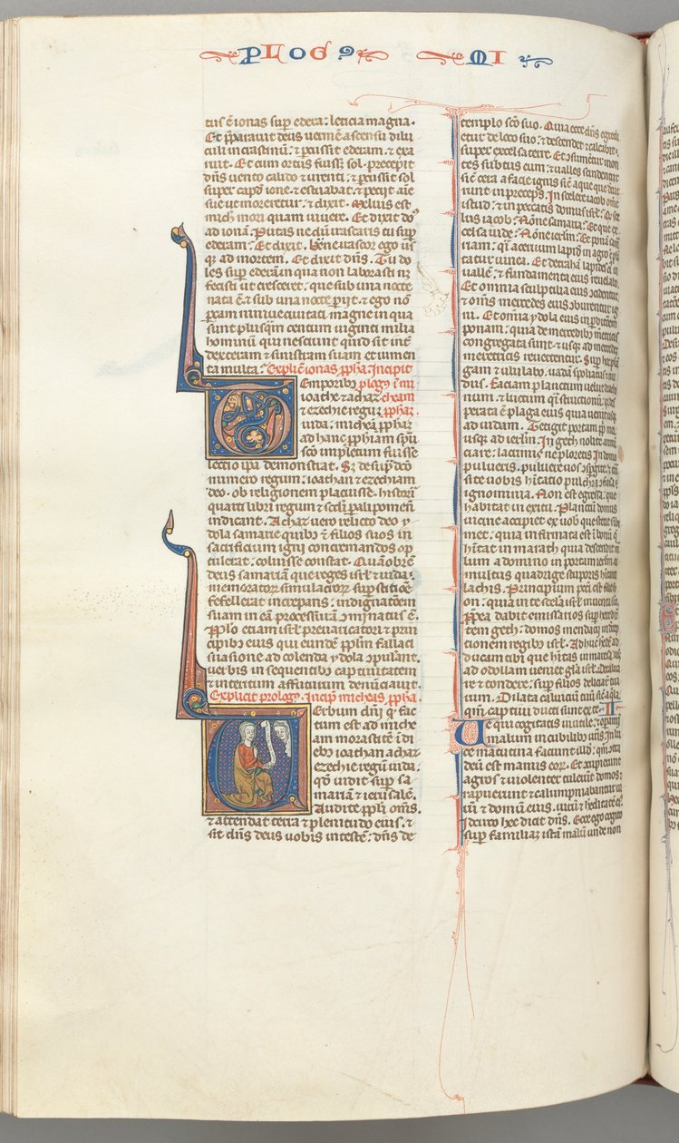 Fol. 358v, Micheasz, inicjał historyczny V, Micheasz klęczący, popiersie Boga u góry, c. 1275-1300. autorstwa Unbekannt