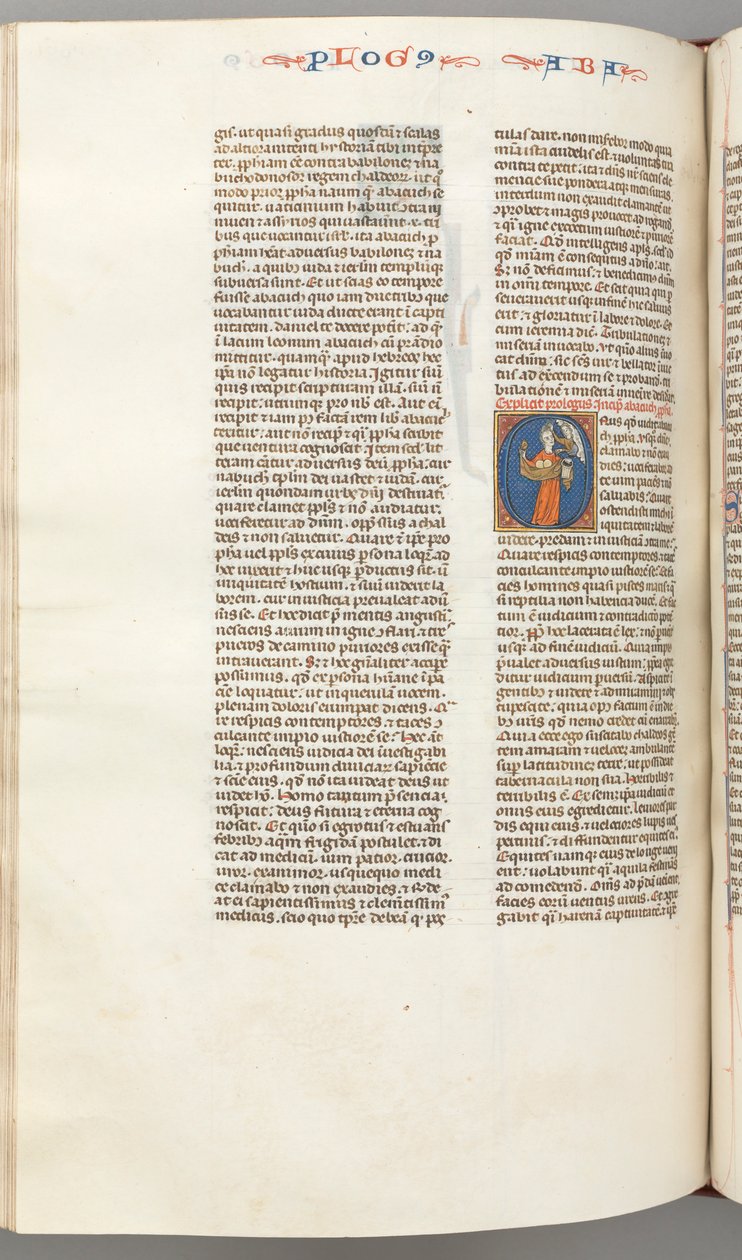 Fol. 361v, Habakuk, inicjał historyczny O, Habakuk trzymający kosz i dwa kamienie..., ok. 361v. 1275-130 autorstwa Unbekannt