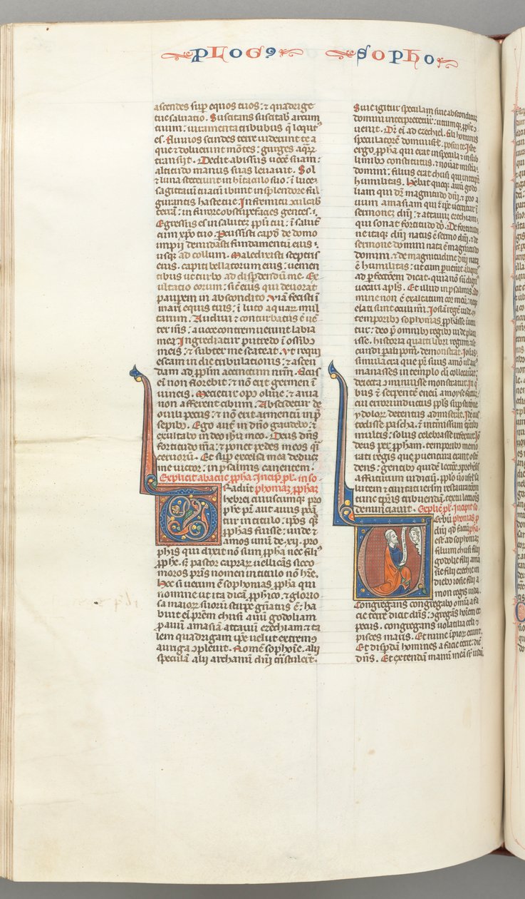 Fol. 362v, Sofoniasz, inicjał historyczny V, Sofoniasz klęczący ze zwojem, popiersie Boga..., c. 12 autorstwa Unbekannt