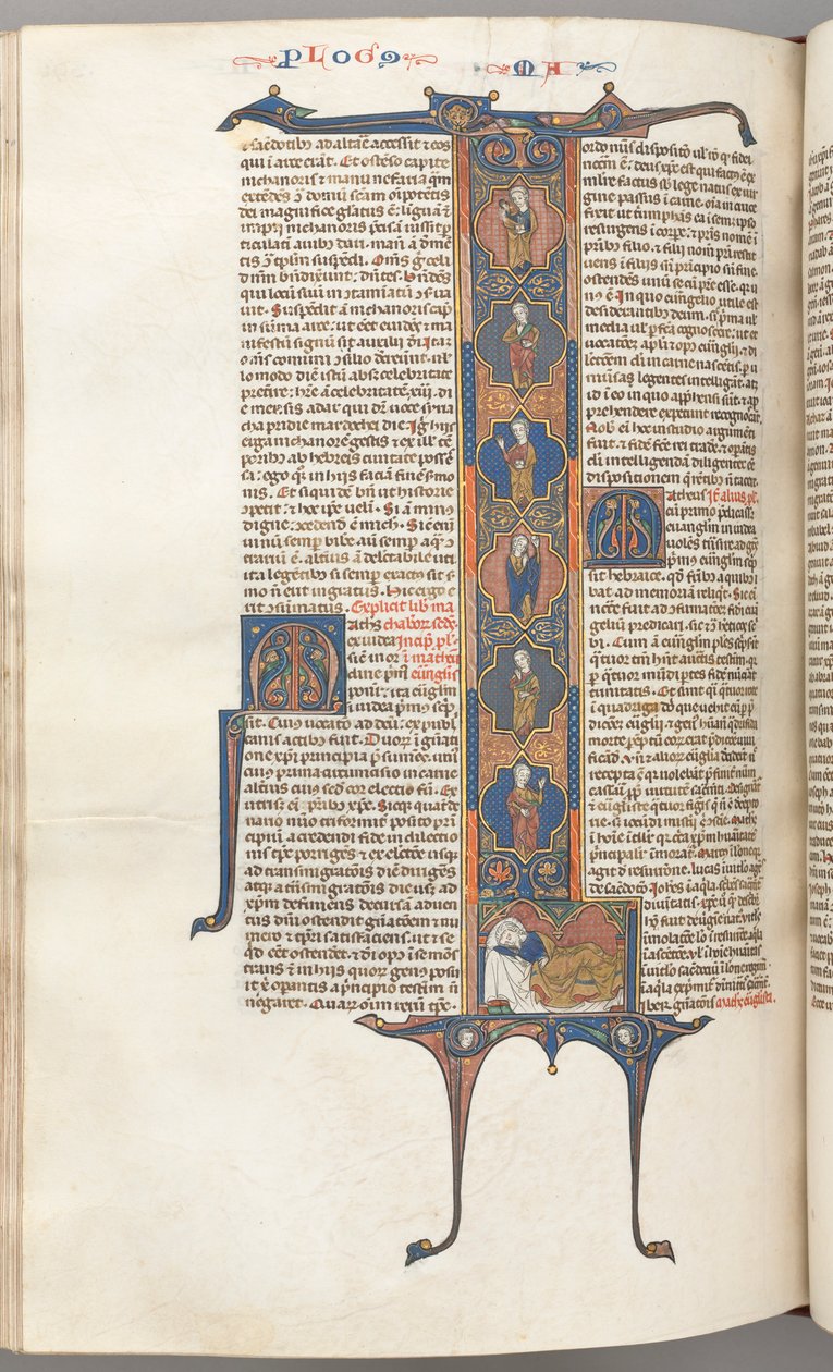 Fol. 391v, Mateusz, pełnometrażowy historyczny inicjał L, Drzewo Jessego, ze śpiącym Jesse, c. autorstwa Unbekannt