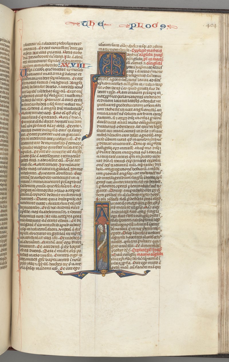 Fol. 404r, Marek, inicjał historyczny I, Marek stojący ze zwojem, c. 1275-1300. autorstwa Unbekannt