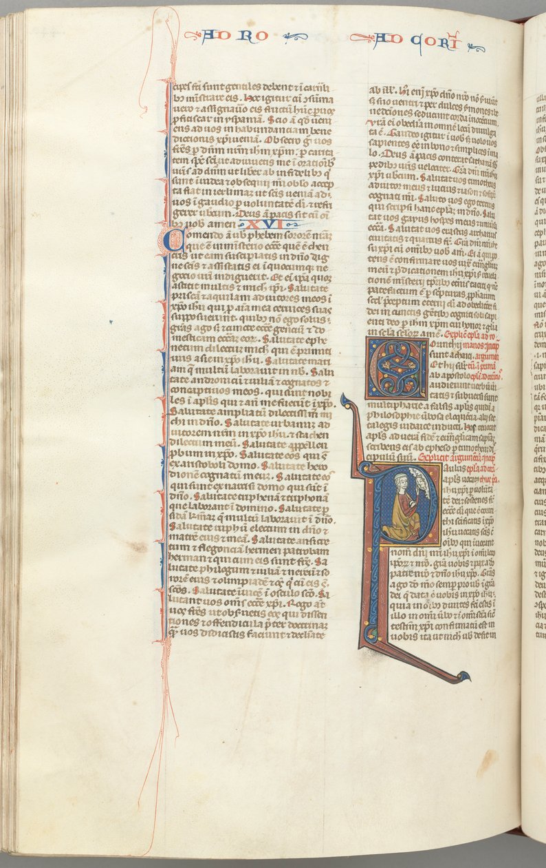 Fol. 440v, Koryntian I, historyczny inicjał P, Paweł klęczący rozmawiający z popiersiem Boga w górze, c. autorstwa Unbekannt