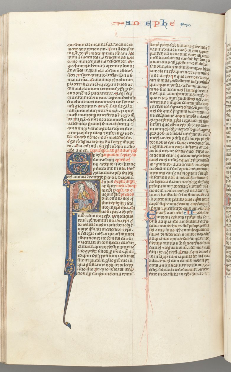 Fol. 450v, Efezjan, inicjał historyczny P, Paweł siedzący z mieczem, u góry popiersie Boga, c. 127 autorstwa Unbekannt