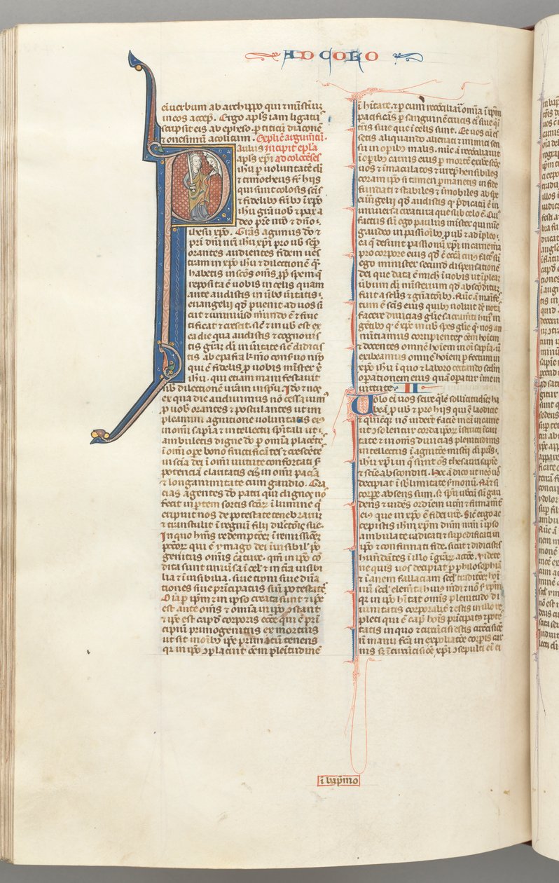 Fol. 453v, Kolosan, inicjał historyczny P, Paweł stojący rozmawiający z popiersiem Boga w górze, c. 127 autorstwa Unbekannt