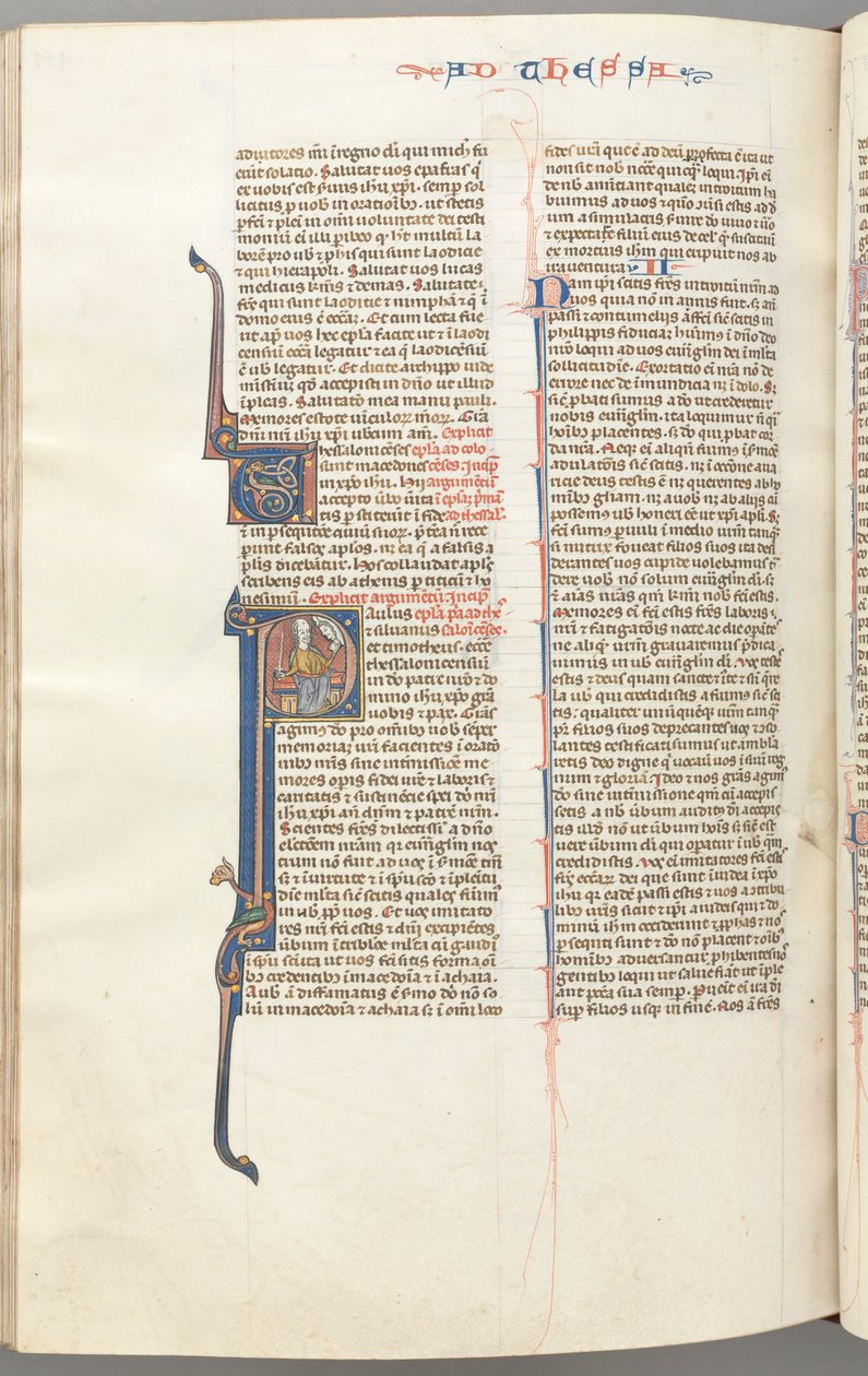 Fol. 454v, Tesaloniczan I, inicjał historyczny P, Paweł siedzący z mieczem i księgą..., ok. 454v, Tes. 1275-13 autorstwa Unbekannt