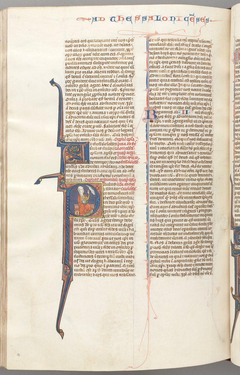 Fol. 455v, Tesaloniczan II, inicjał historyczny P, Paweł siedzący z mieczem..., c. 1275-1300. autorstwa Unbekannt