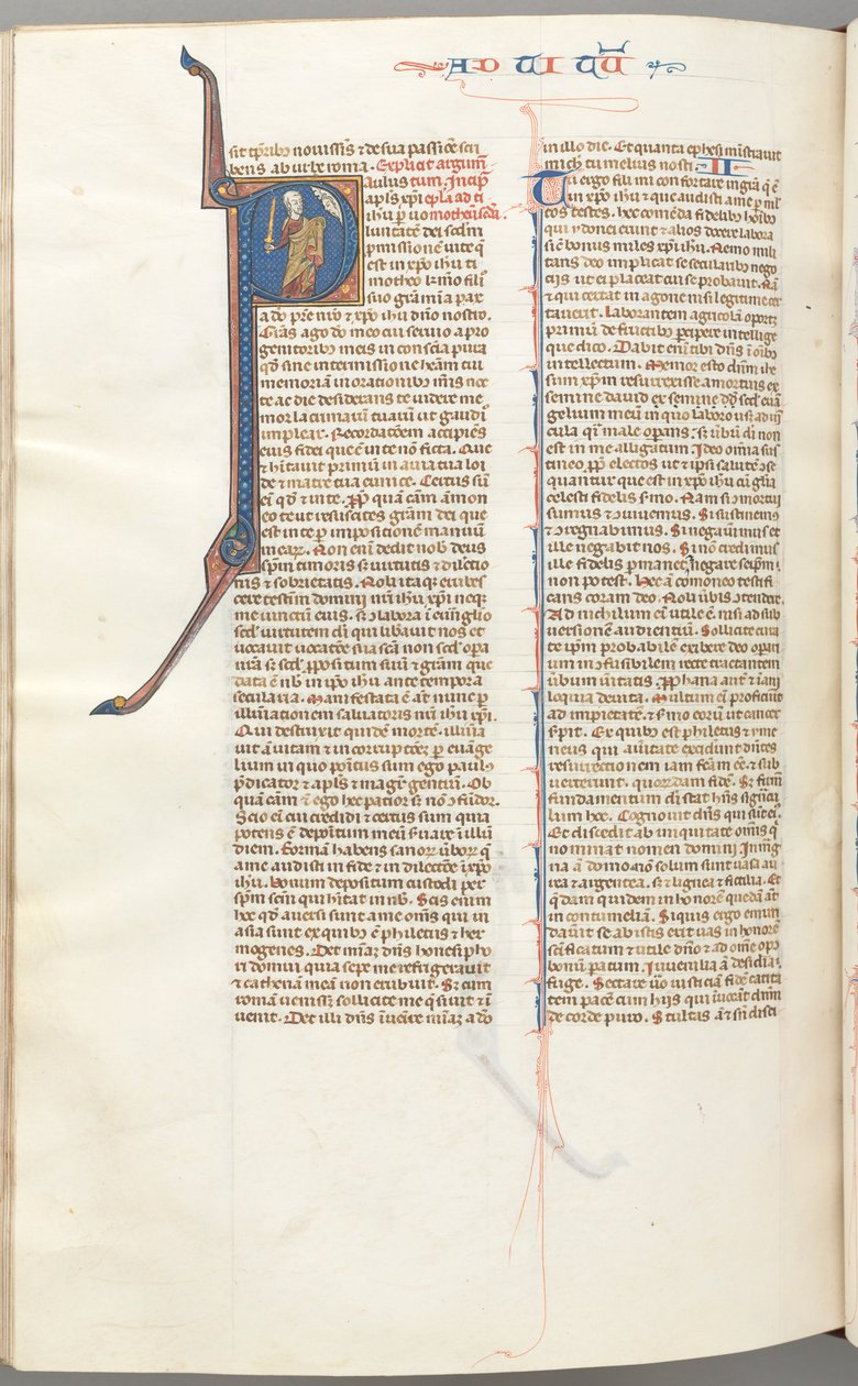 Fol. 457v, Tymoteusz II, historyczny inicjał P, Paweł rozmawia z popiersiem Boga powyżej, c. 1275-1300. autorstwa Unbekannt