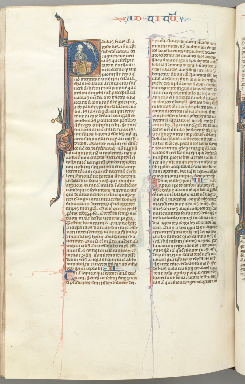 Fol. 458v, Tytus, inicjał historyczny P, Paweł siedzący z mieczem, ok. 458v. 1275-1300. autorstwa Unbekannt