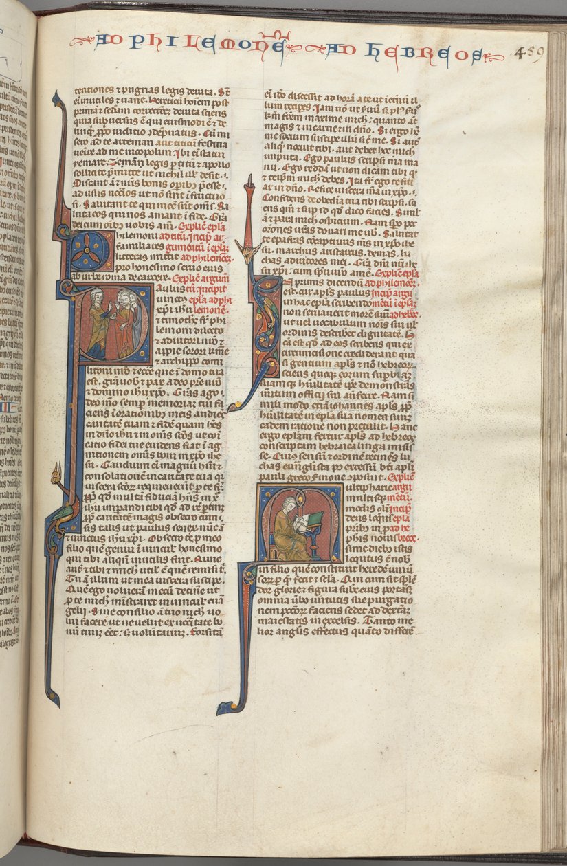 Fol. 459r, Filemon, inicjał historyczny P, Paweł zwraca się do trzech mężczyzn i do Hebrajczyków..., ok. 459r. 1275-1300. autorstwa Unbekannt