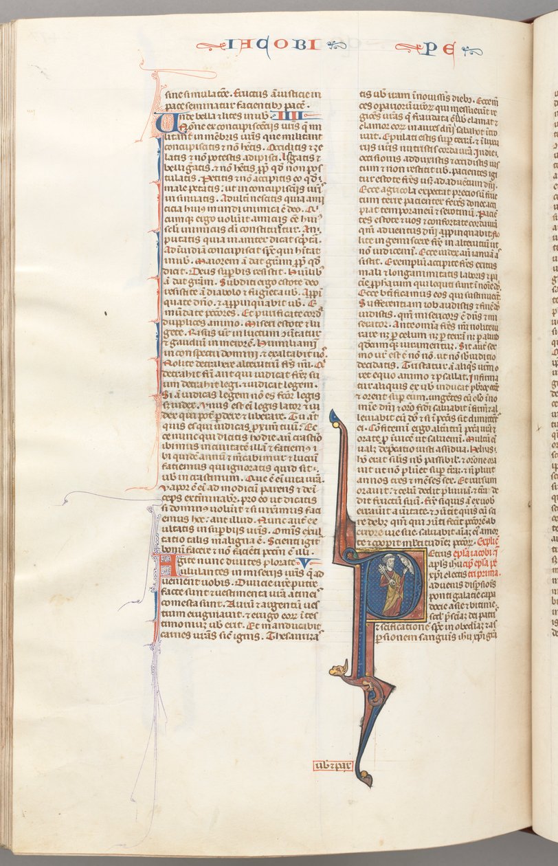 Fol. 477v, Piotr, historyczny inicjał P, Piotr z kluczem, mówiący do popiersia Boga powyżej, c. 1275 autorstwa Unbekannt