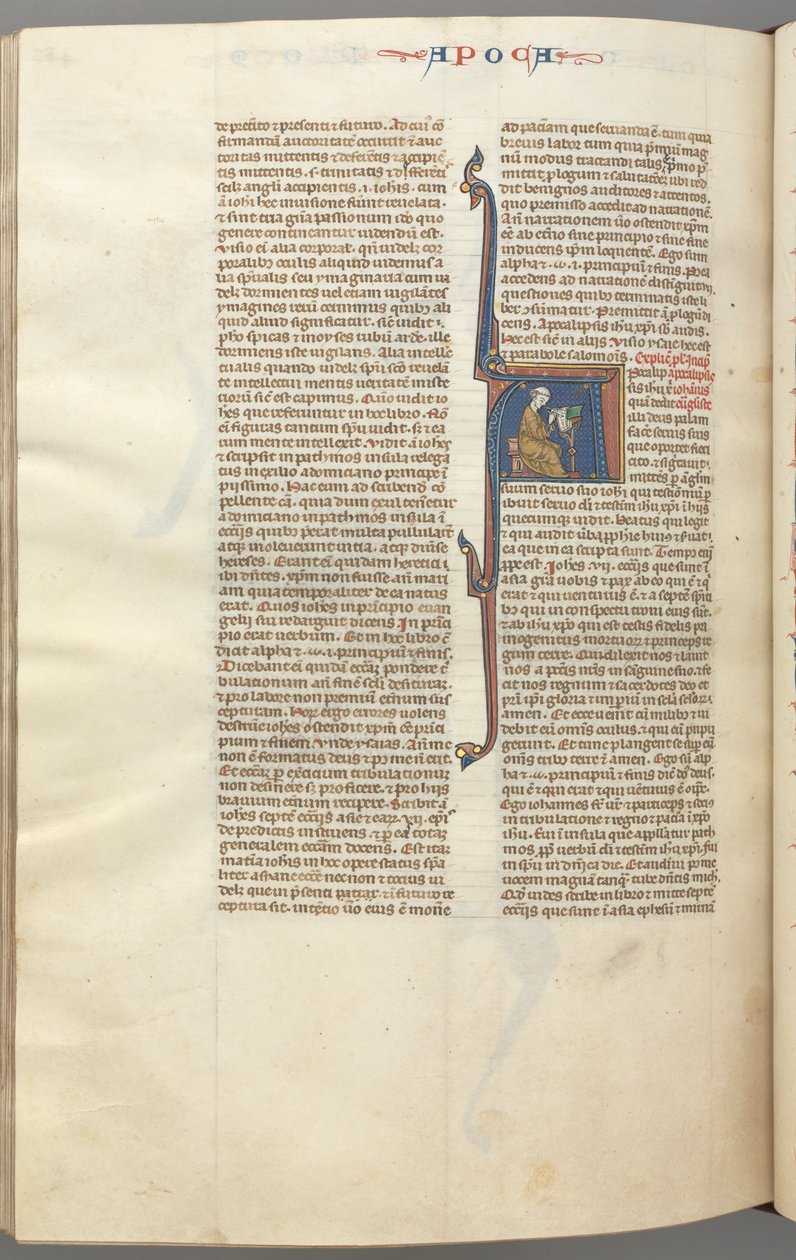 Fol. 482v, Revelations, inicjał historyczny A, Jan siedzący przy biurku piszący..., c. 1275-1300. autorstwa Unbekannt