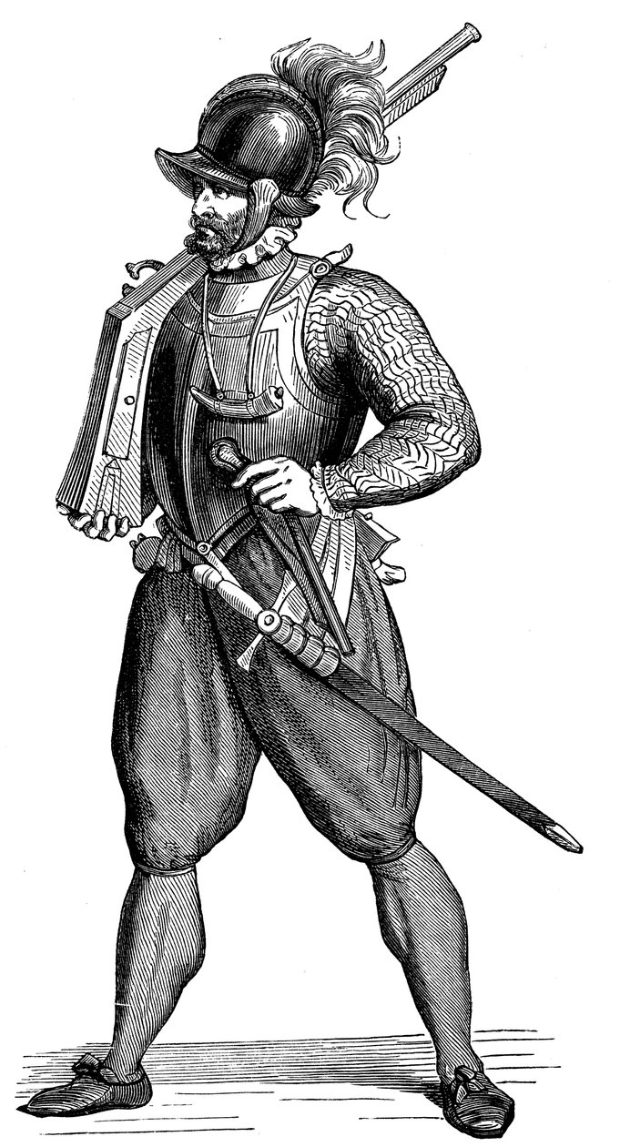Piechur niosący arkebuz, 1590 autorstwa Unbekannt
