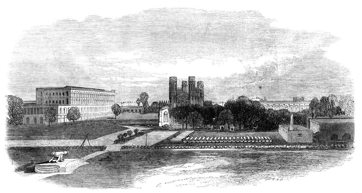 Fort Church and South Barracks, Kalkuta, Indie, 1870 autorstwa Unbekannt